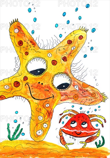Starfish and crab