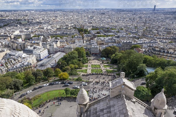 City view of Paris from the Basilica Sacre-Coeur and Louise-Michel-Square