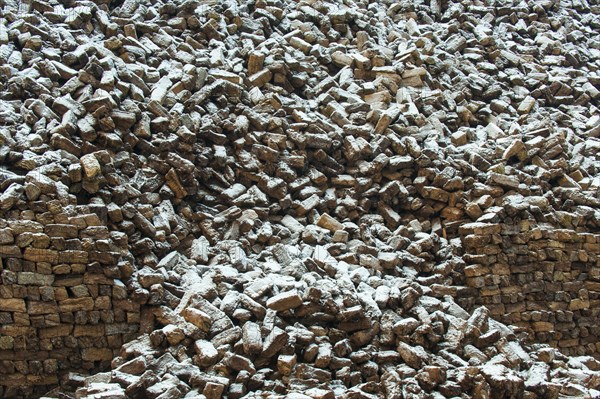 Peat sods in winter with snow