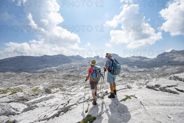 Two hikers look into the distance
