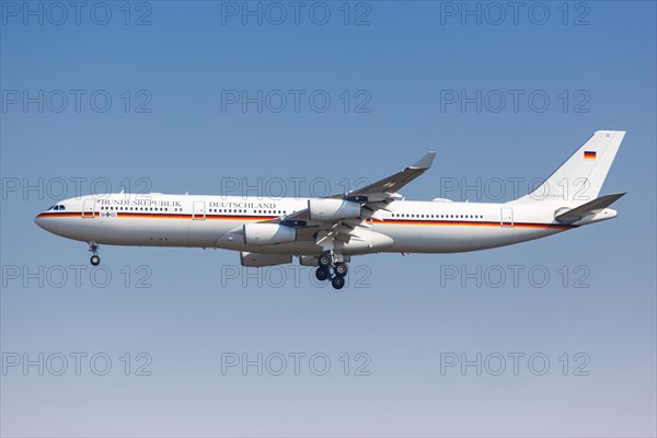 An Airbus A340-300 aircraft of the German Air Force Special Air Mission Wing 16+02 at Leipzig Halle Airport