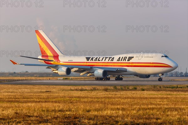 A Boeing 747-400BCF aircraft of Kalitta Air with registration number N745CK at Leipzig Halle Airport