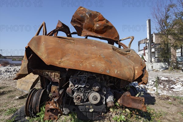 Minibus car wreck on a construction site