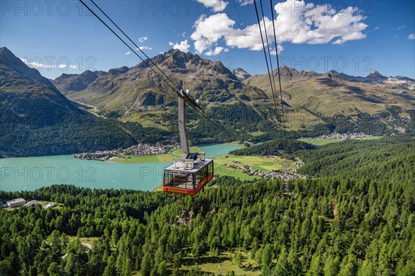 Cable car to Piz Corvatsch with Lake Silvaplana