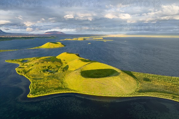 Aerial view of green volcanic island