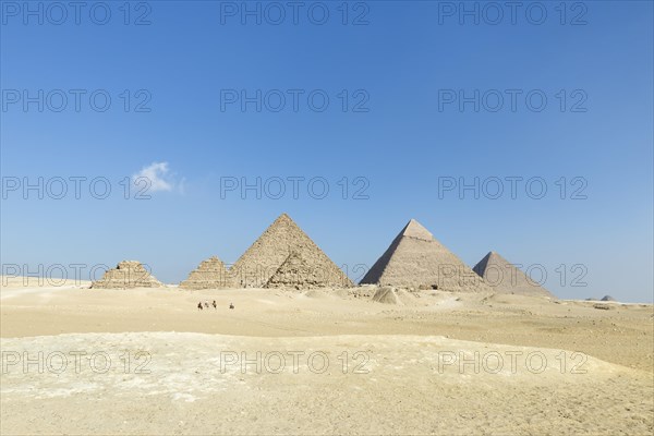 The three main pyramids with the three queen's pyramids in the foreground