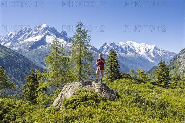 Hiker Looking at mountain panorama from Aiguillette des Posettes