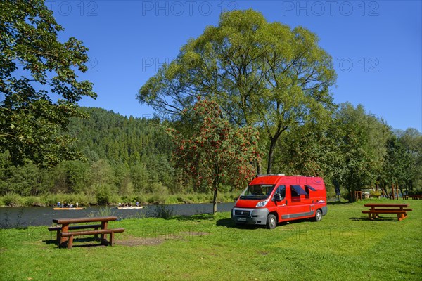Motorhome on a campsite by the river Dunajez