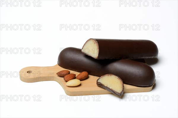 Marzipan loaves with chocolate coating