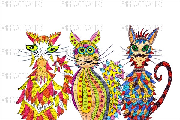 Three painted cats