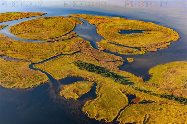 Aerial view of the Small Werder Islands in the National Park Vorpommersche Boddenlandschaft