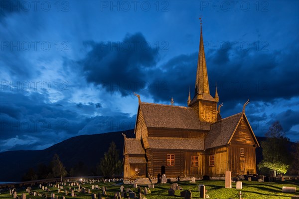 Lom Stave Church at dusk