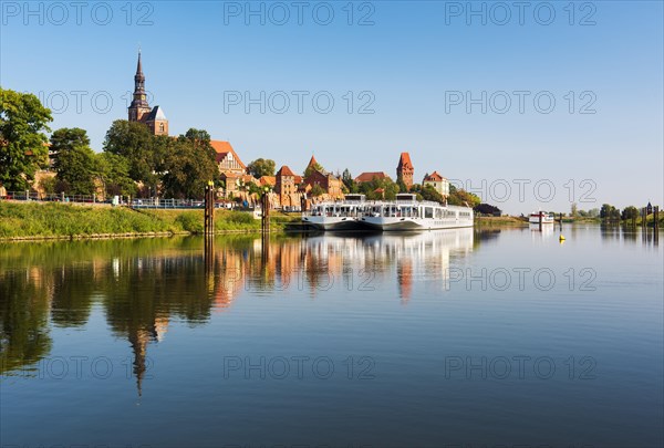 Excursion boats in the Elbe harbour in Tangermuende