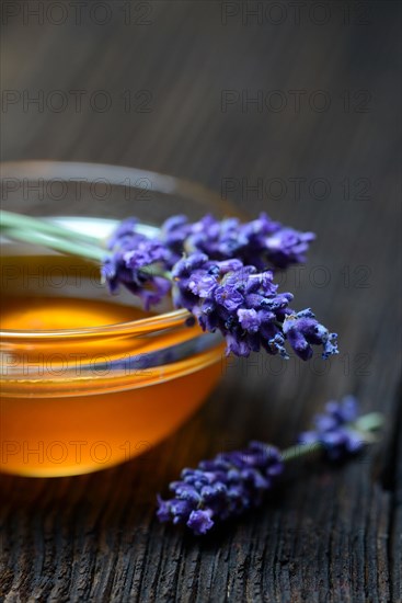 Lavender honey and lavender flowers