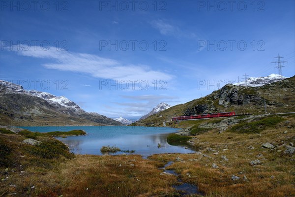 Train of the Rhaetian Railway at Lago Bianco