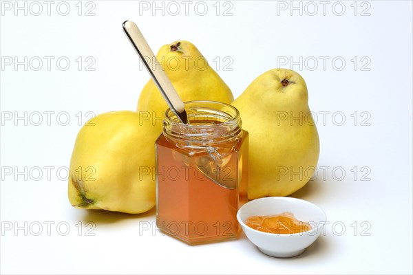 Quince jelly in glass with spoon