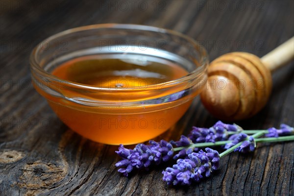 Lavender honey and lavender flowers
