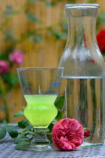 Glass of Absinthe with water carafe