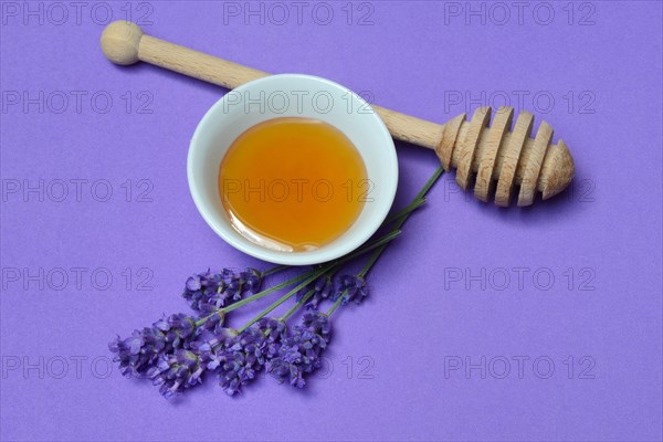 Lavender honey and lavender flowers