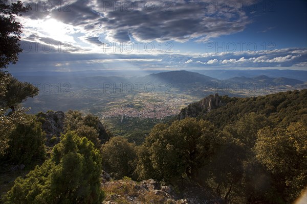 View of Oliena with mountain Supramonte