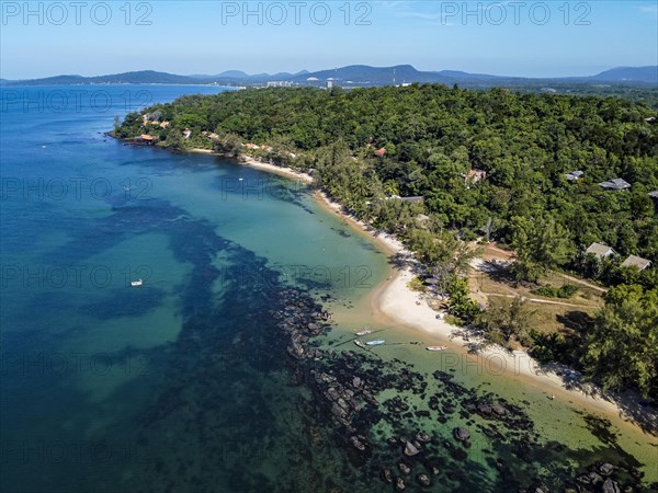 Aerial of the clear waters of Ong Lang beach