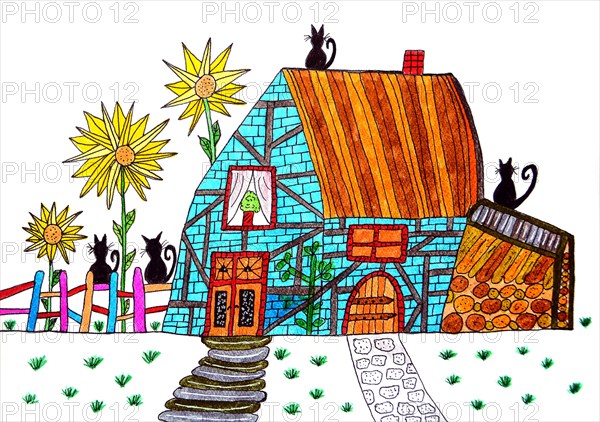 House with cats and flowers