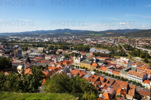 View from Trencin Castle to the Piarist Church of Francis Xavier and Peace Square