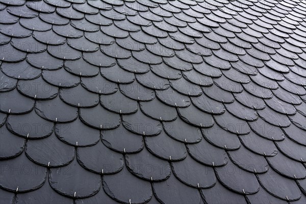 Slate roof tiles on house