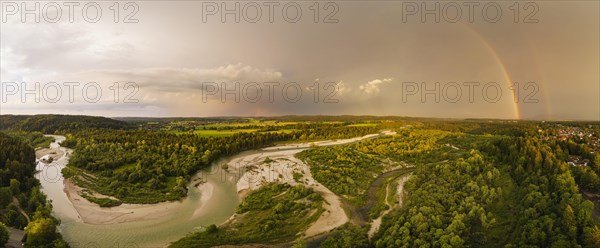 Isar in evening light with rainbow