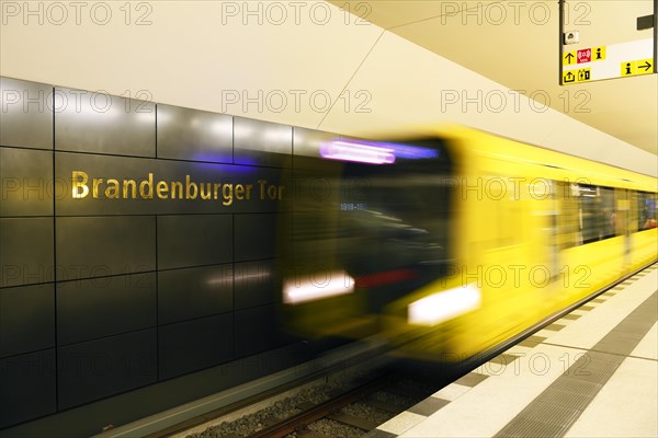 Train entering the new station Brandenburg Gate of the underground line U5