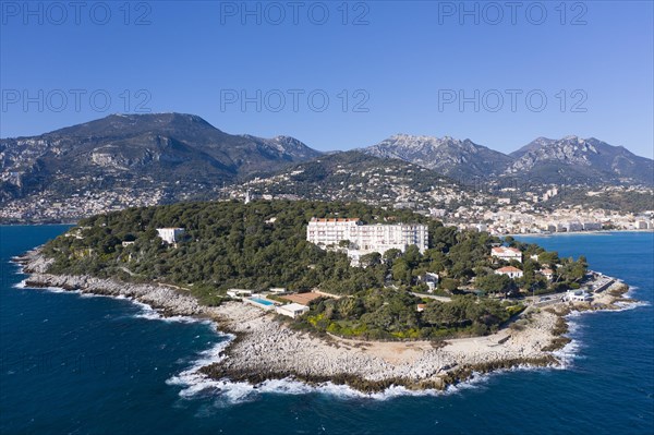 Aerial view Cap Martin with former Grand Hotel du Cap Martin