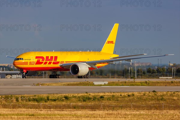 A Boeing 777F aircraft of DHL with registration D-AALP at Leipzig Halle Airport