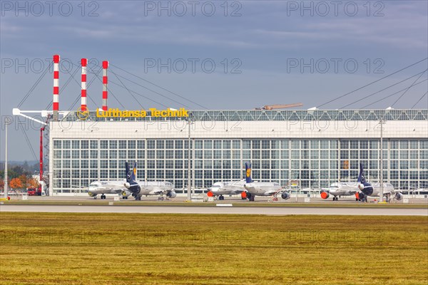 Parked Lufthansa Aircraft Coronavirus Corona Virus COVID-19 at Munich Airport