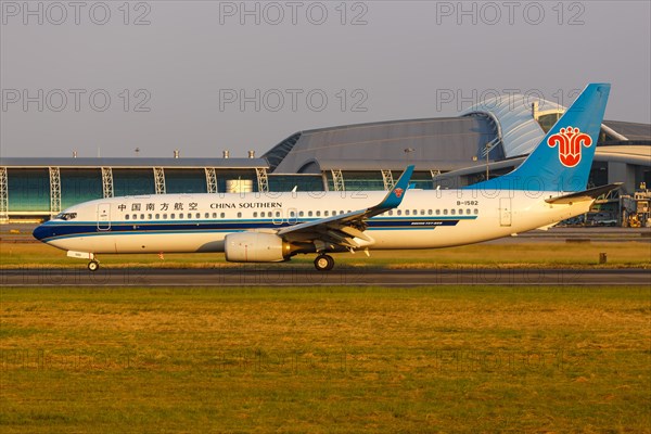 A China Southern Airlines Boeing 737-800 aircraft with registration number B-1582 at Guangzhou Airport