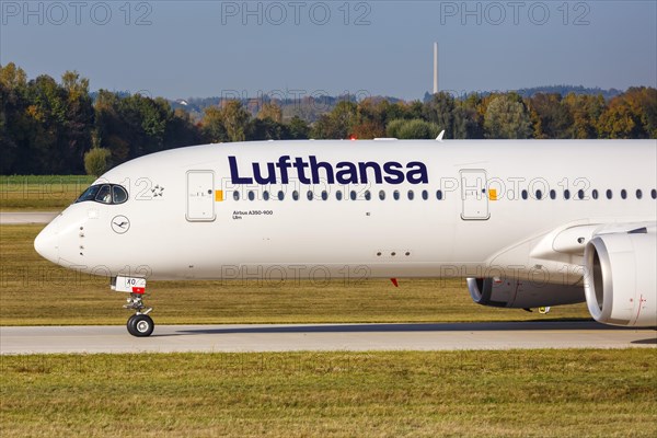 A Lufthansa Airbus A350-900 with the registration D-AIXO at Munich Airport