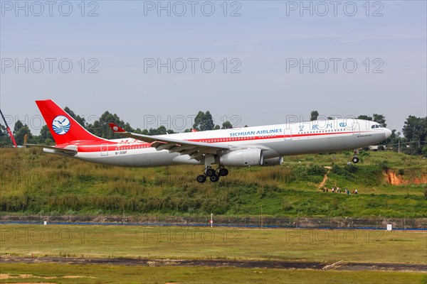 An Airbus A330-300 aircraft of Sichuan Airlines with registration number B-308F at Chengdu airport
