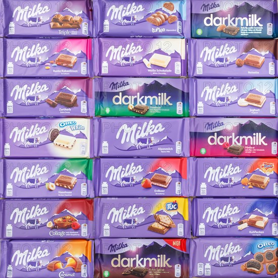 Milka chocolates different varieties wallpaper square