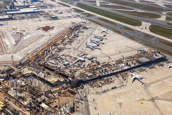 Aerial view of construction site Terminal 3 Frankfurt Airport