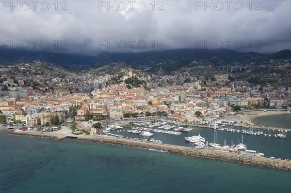 Aerial view Sanremo with harbour