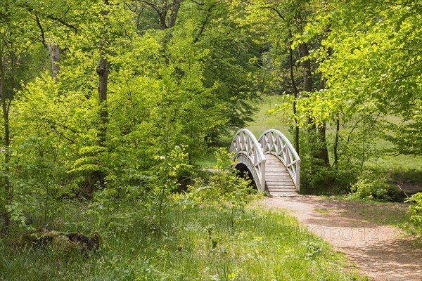 White arch bridge over the river Grosse Roeder