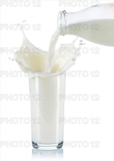 Milk splash squirt splash pour pour glass cropped cropped isolated against a white background