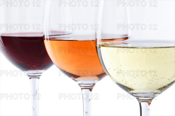 Wine glasses wine glasses white wine red wine rose selective focus exempted isolated