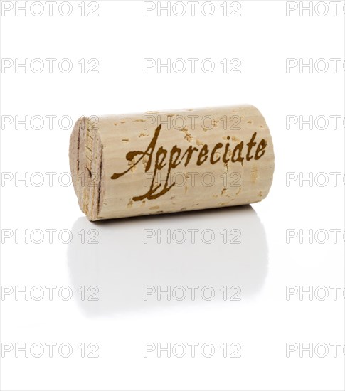 Appreciate branded wine cork isolated on a white background