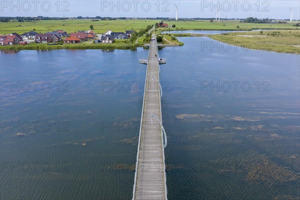 Aerial view with footbridge over the lake Wangermeer