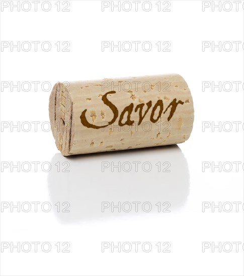 Savor branded wine cork isolated on a white background