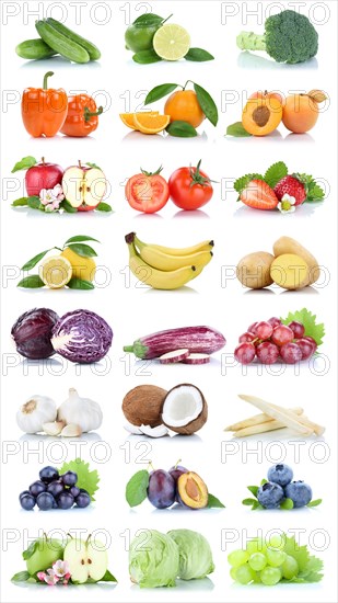 Fruits fruits and vegetables apple tomatoes orange lemon lettuce colors collection cropped isolated against a white background