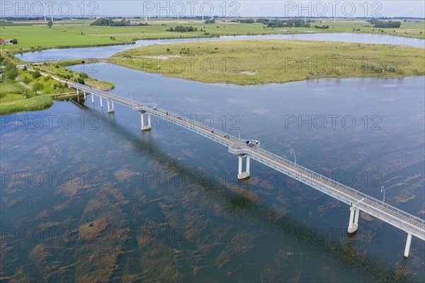 Aerial view with footbridge over the lake Wangermeer