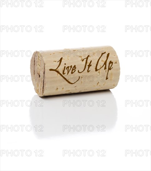 Live it up branded wine cork isolated on a white background