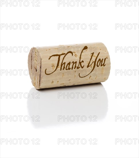 Thank you branded wine cork isolated on a white background