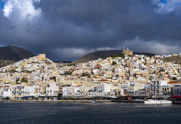 View of the town of Ermoupoli with harbour